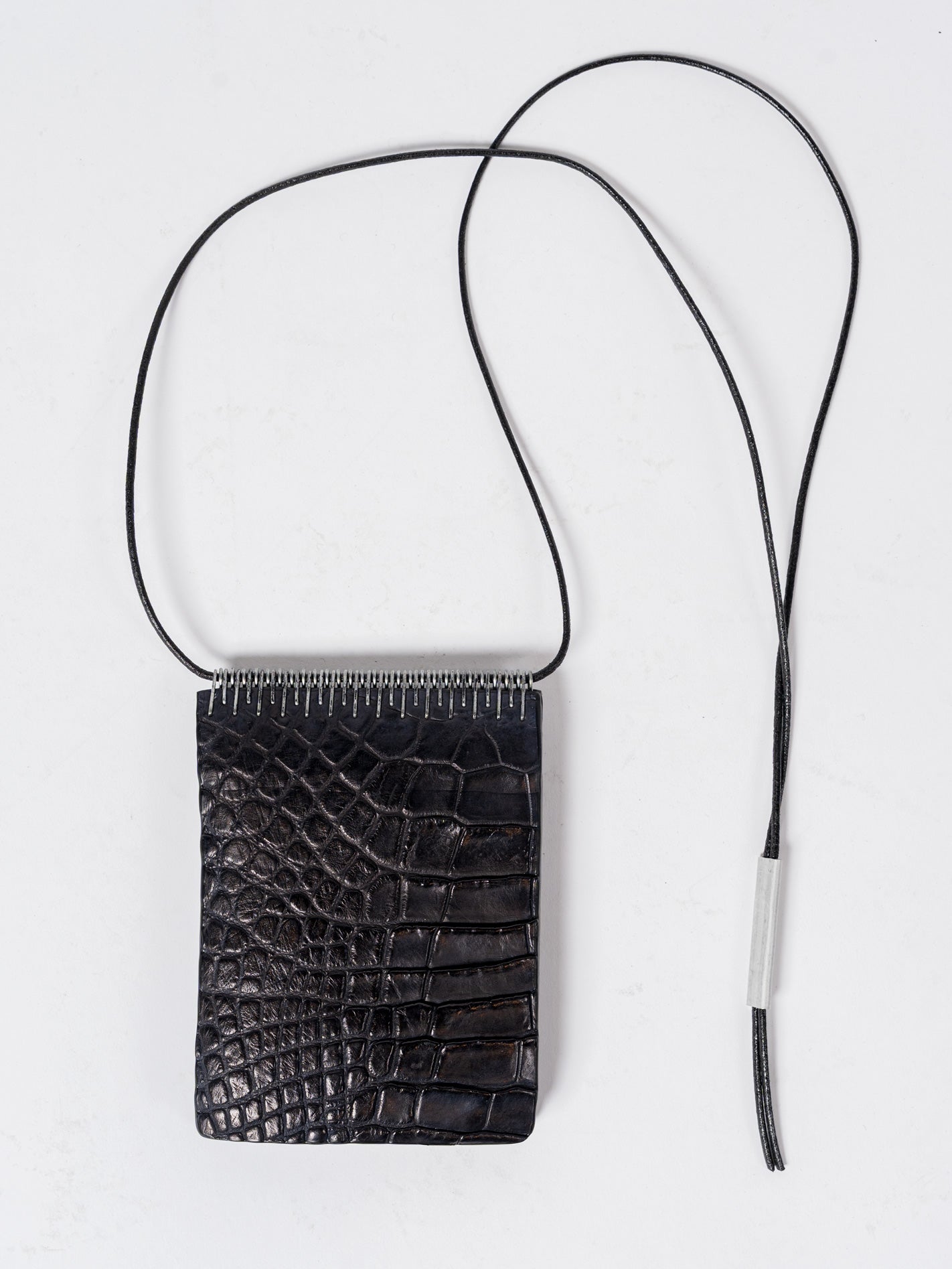 Articulated Alligator Leather Wallet with Metal Spine