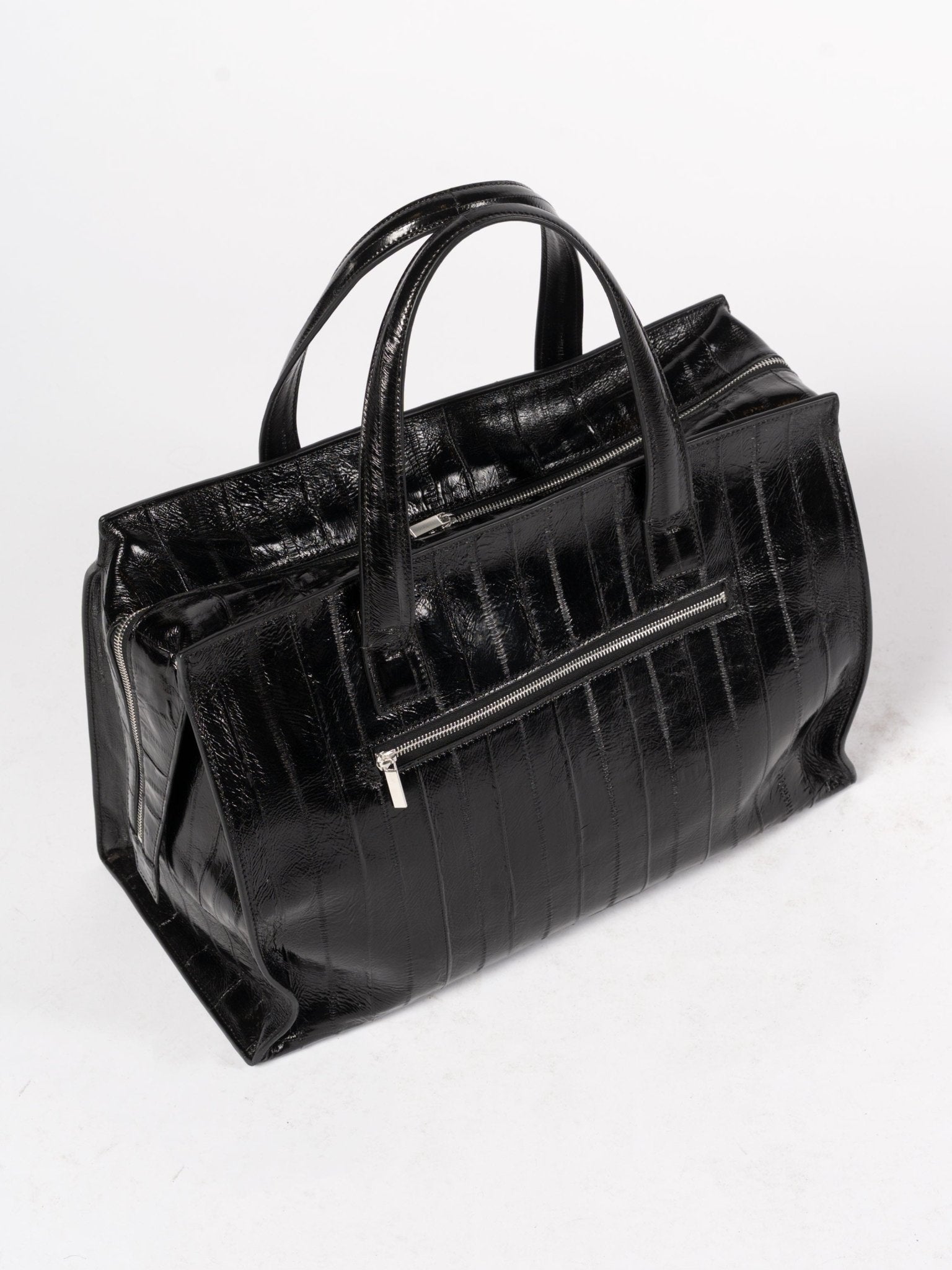 Anguilla Eel Leather Duffle Bag Black - Italian luxury accessory by SAPIO