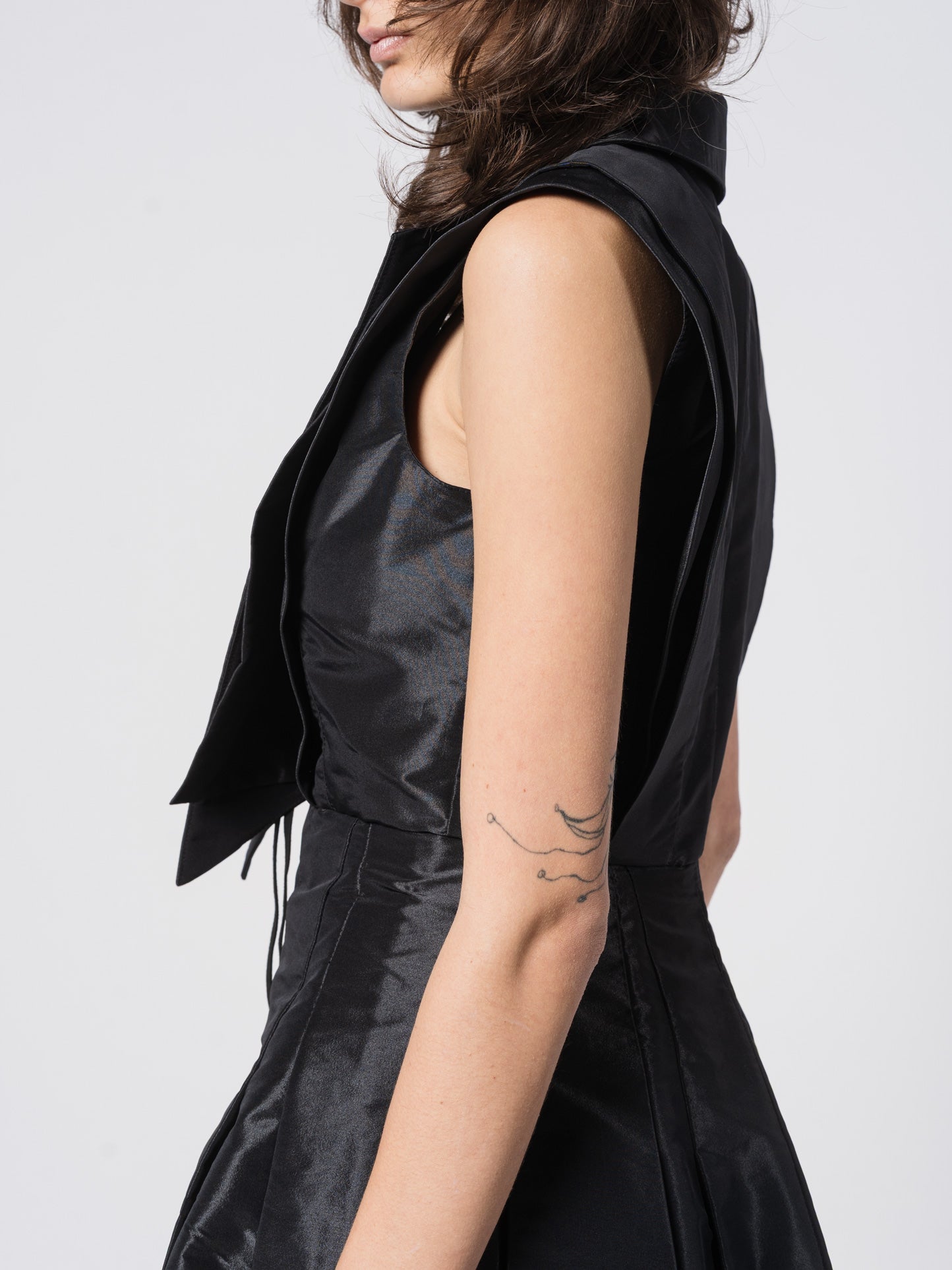 Asymmetric Taffeta Dress with Double Collar - by SHARONA SHARVIT