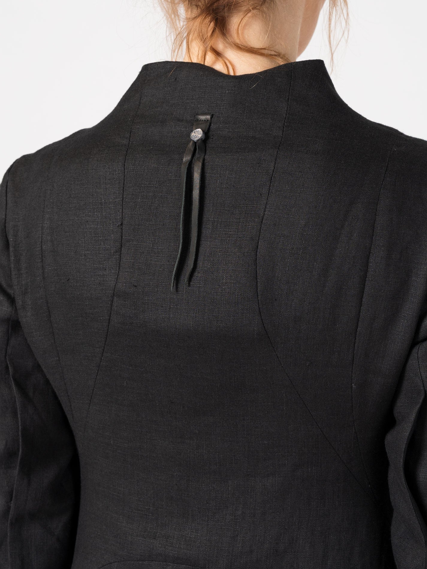 Asymmetrical Linen Coat with Stand Collar - by 139DEC