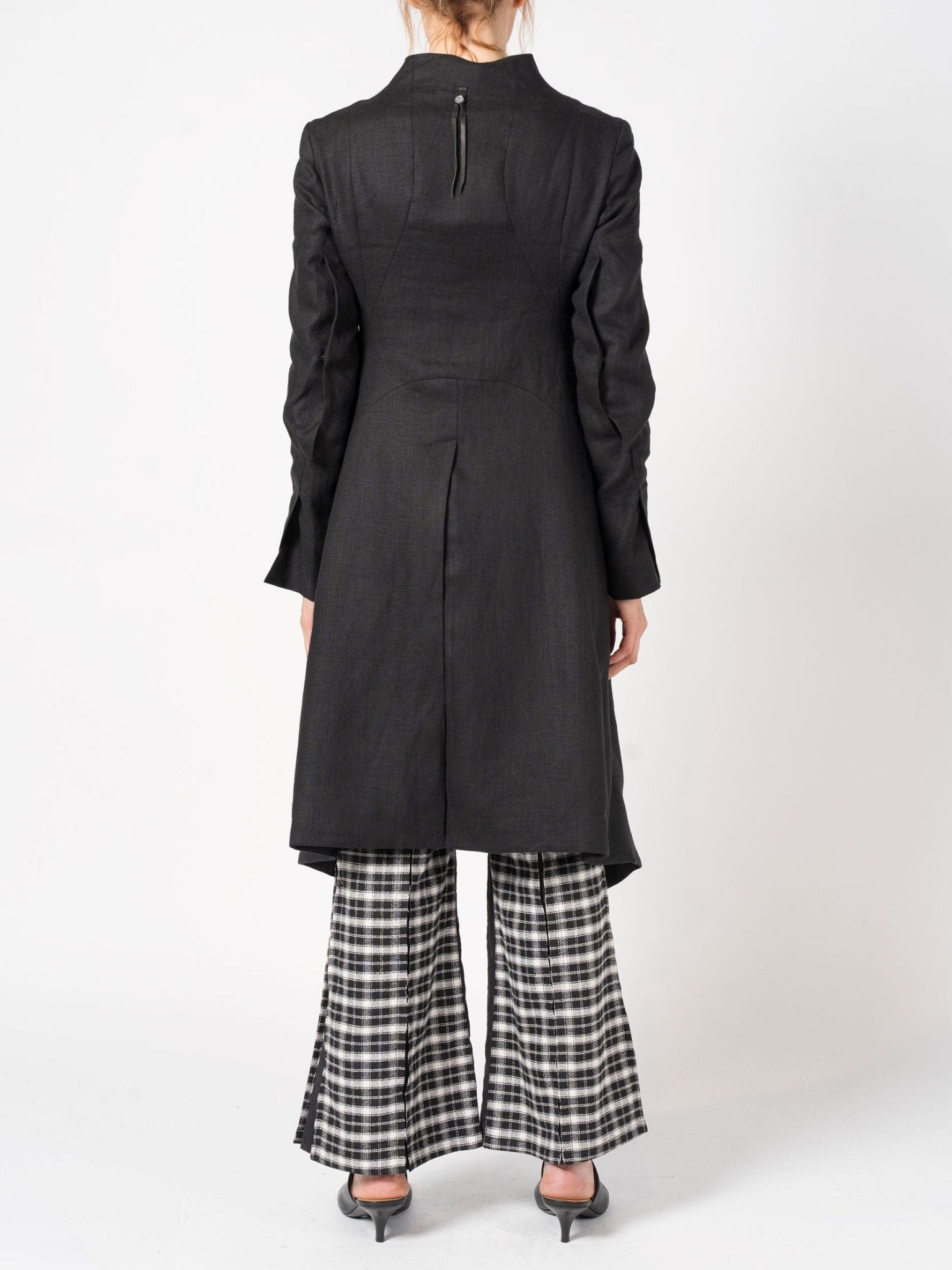 Asymmetrical Linen Coat with Stand Collar - by 139DEC