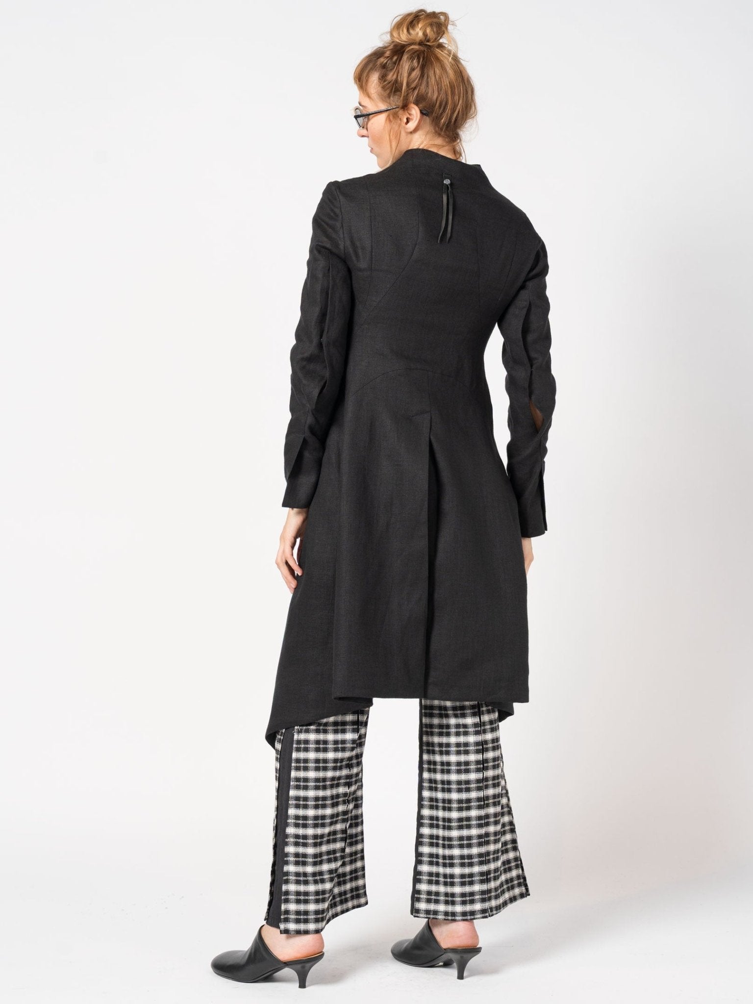 Asymmetrical Linen Coat with Stand Collar - by 139DEC