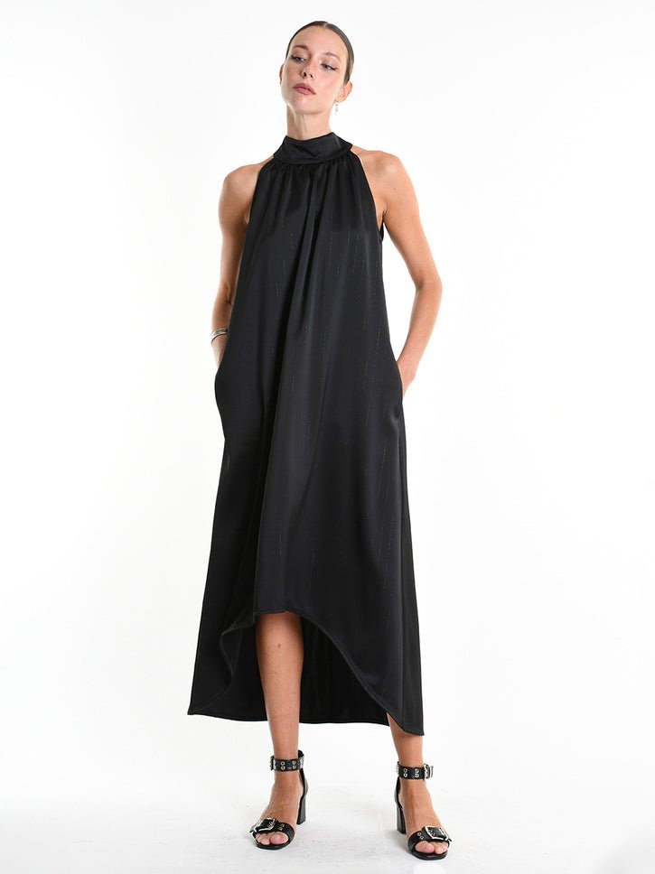 Asymmetrical Pinstripe Satin Dress - by LA HAINE INSIDE US