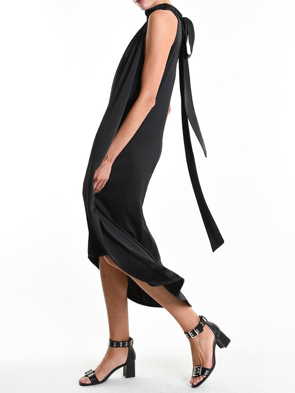 Asymmetrical Pinstripe Satin Dress - by LA HAINE INSIDE US