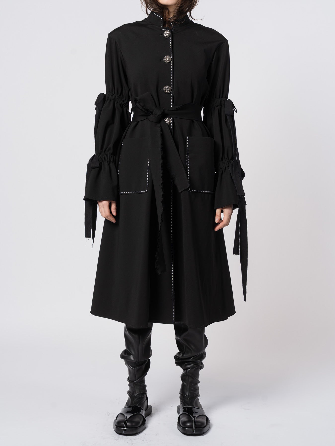 Belted Puff - Sleeve Tailored Coat - by SHARONA SHARVIT