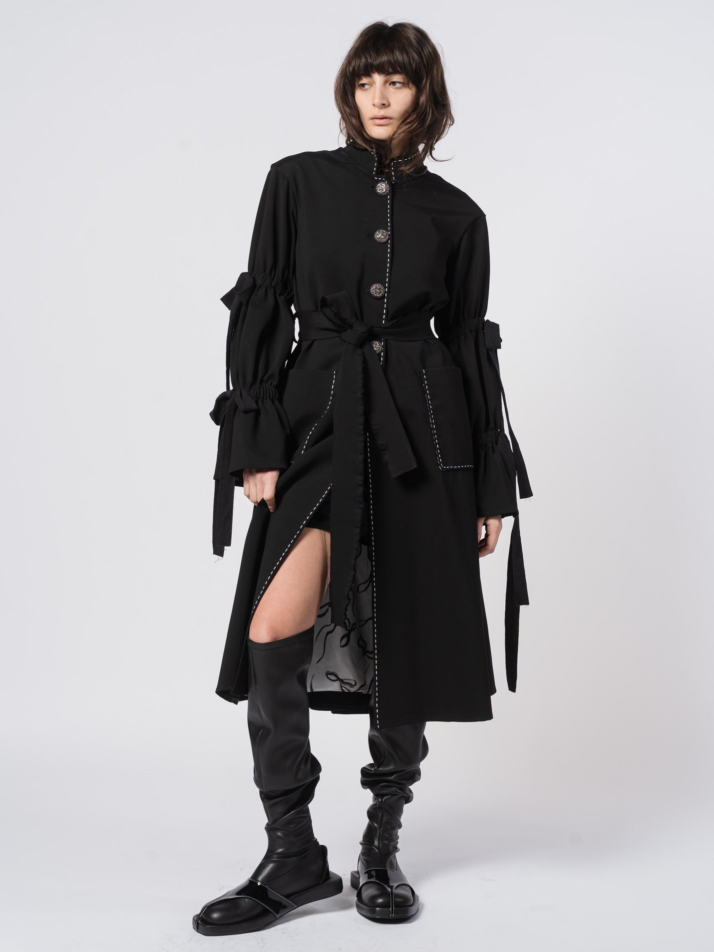 Belted Puff - Sleeve Tailored Coat - by SHARONA SHARVIT