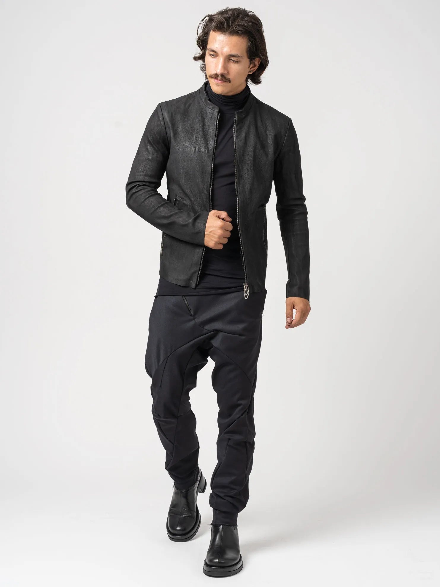 Black Textured Leather Jacket - by DANIELE BASTA