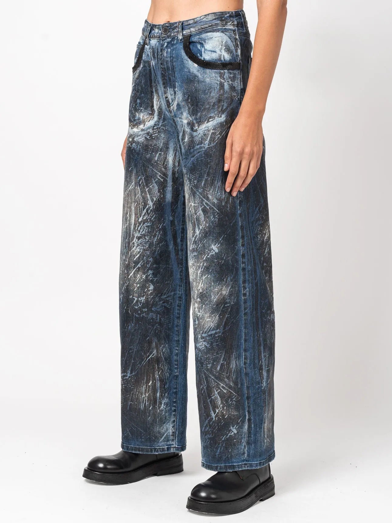Blue Dirty Laser Wide - Leg Pants - by NOSTRA SANTISSIMA