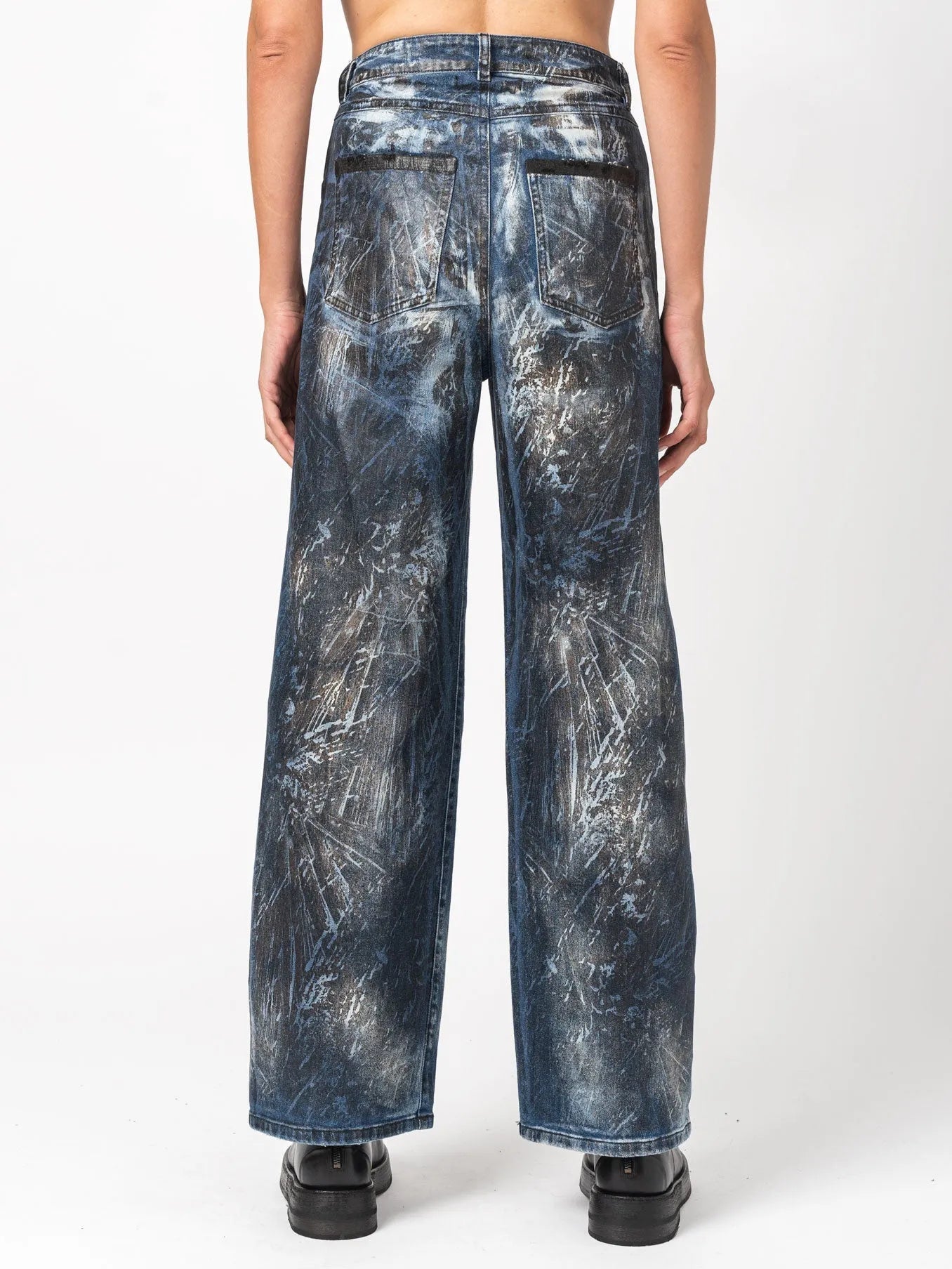 Blue Dirty Laser Wide - Leg Pants - by NOSTRA SANTISSIMA
