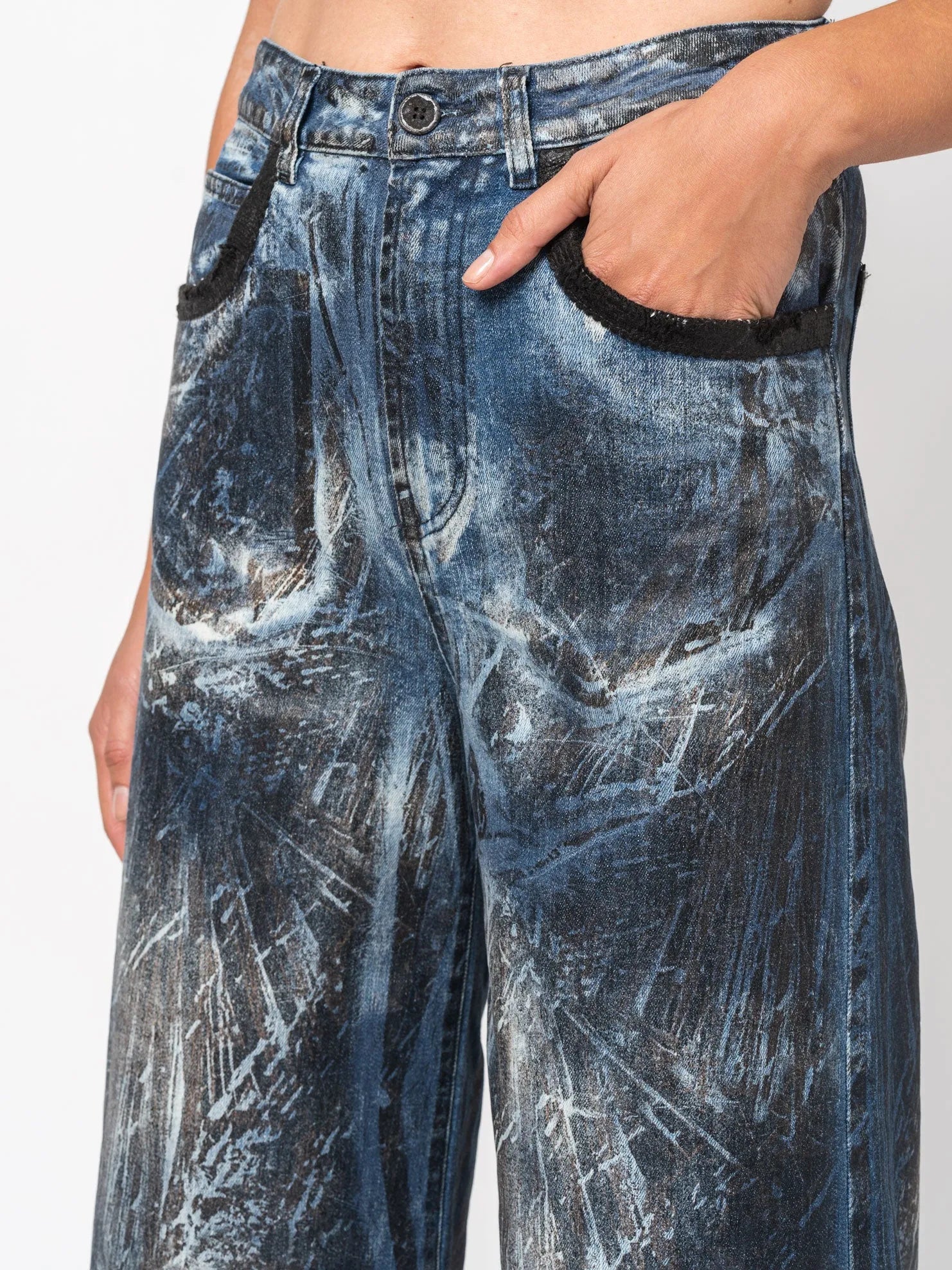 Blue Dirty Laser Wide - Leg Pants - by NOSTRA SANTISSIMA
