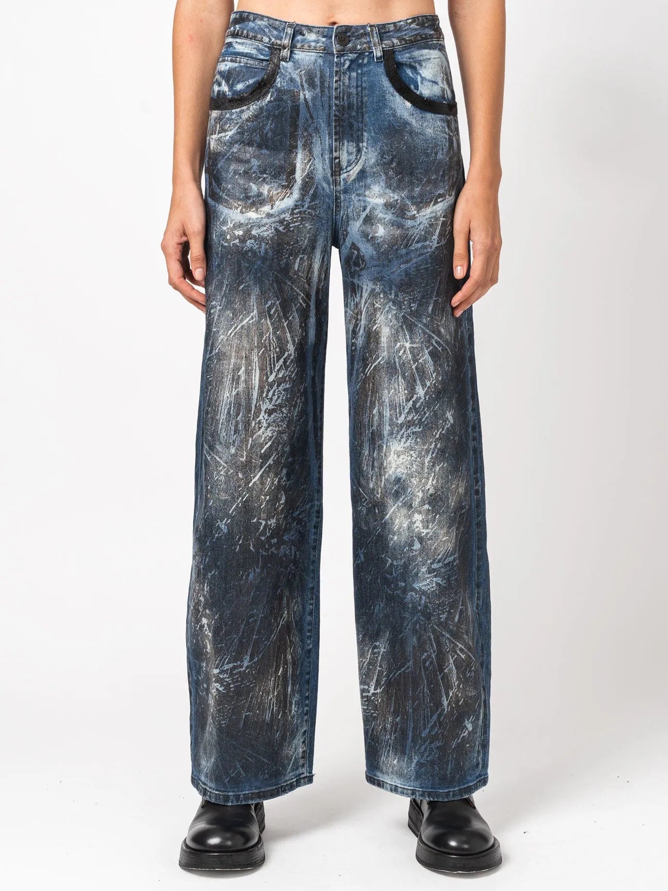 Blue Dirty Laser Wide - Leg Pants - by NOSTRA SANTISSIMA