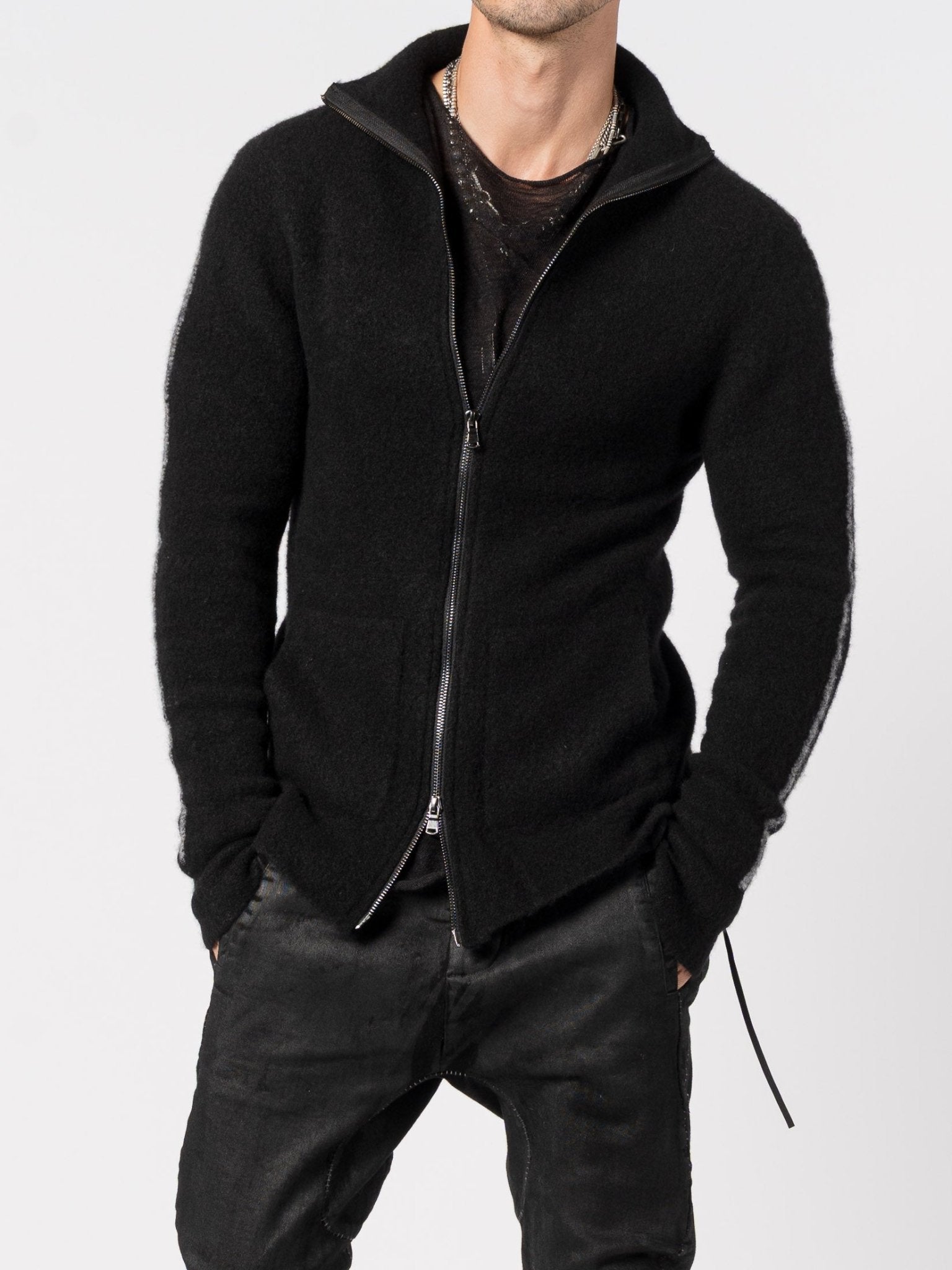 Brushed Cashmere Silk Zip Cardigan - by MD75