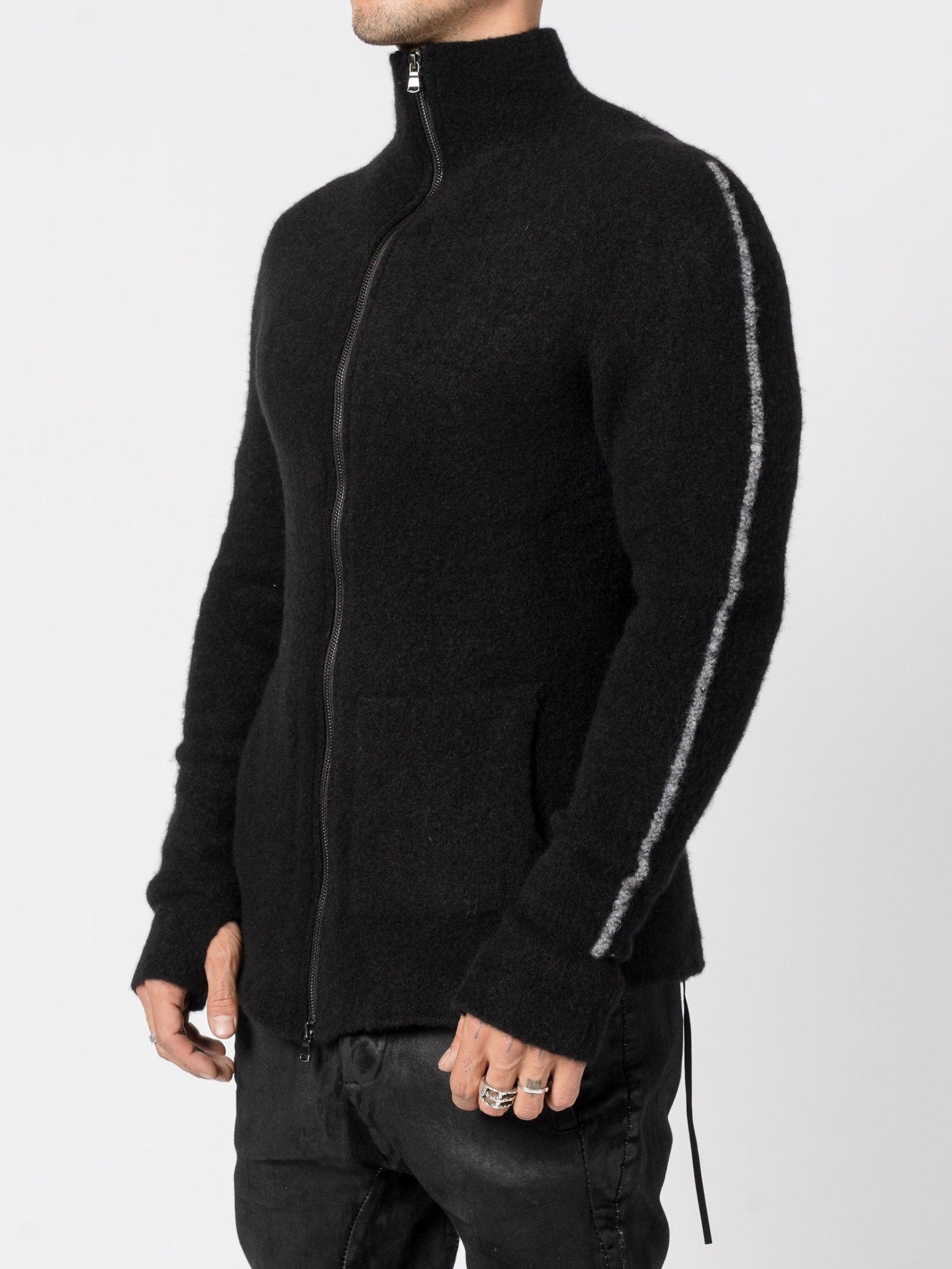 Brushed Cashmere Silk Zip Cardigan - by MD75