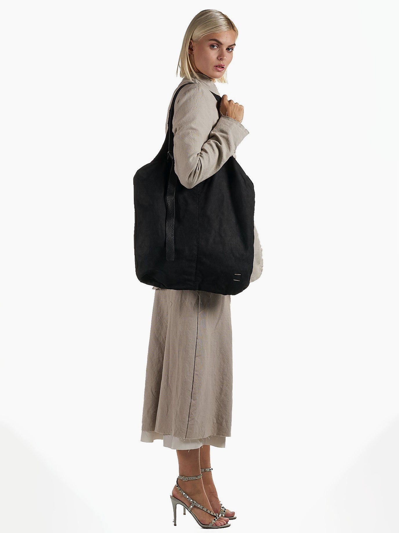 Calfskin and Cotton Shopper - by DANIELE BASTA