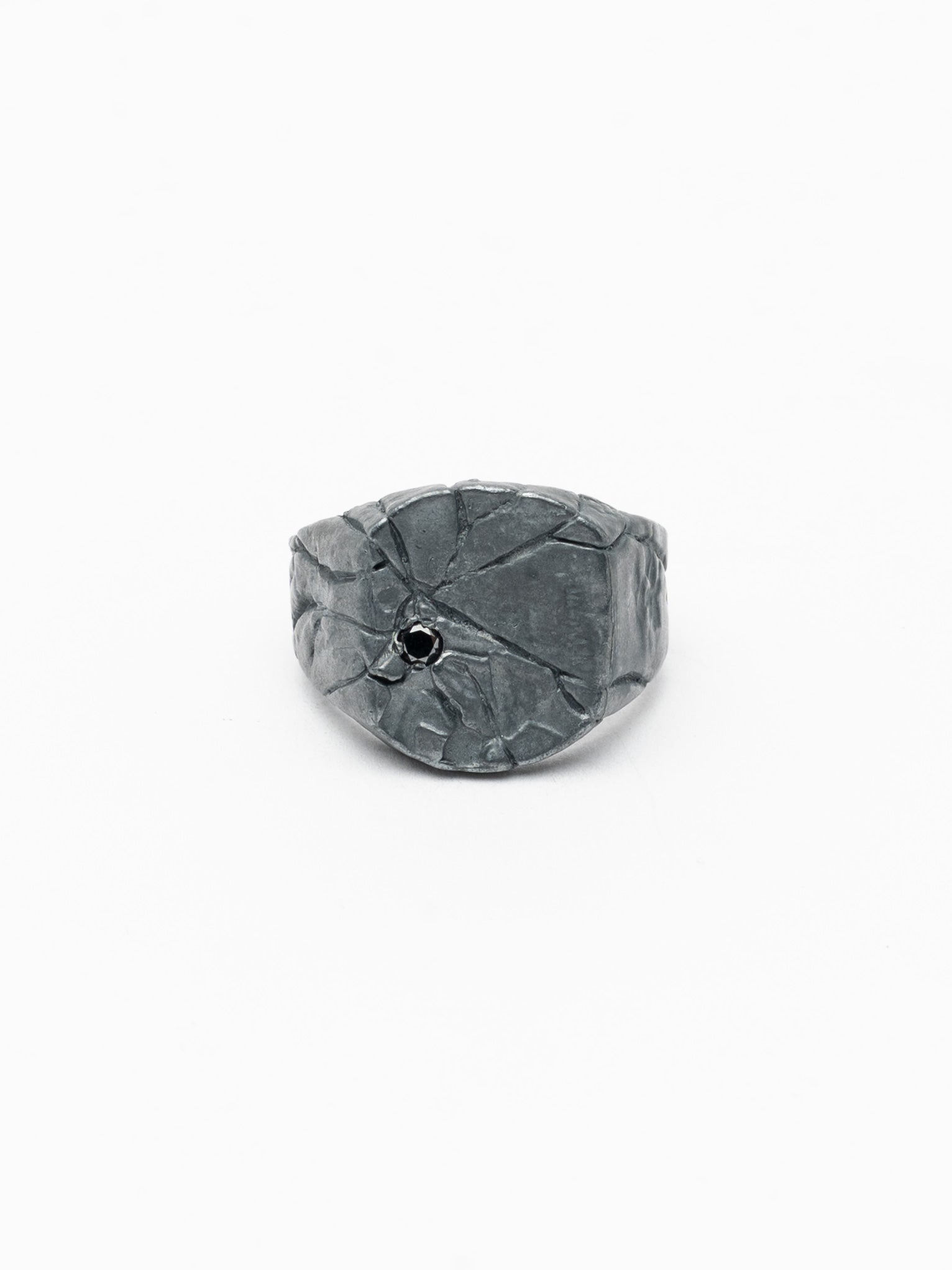 Carved Signet Ring with Black Diamond - by CEDAR