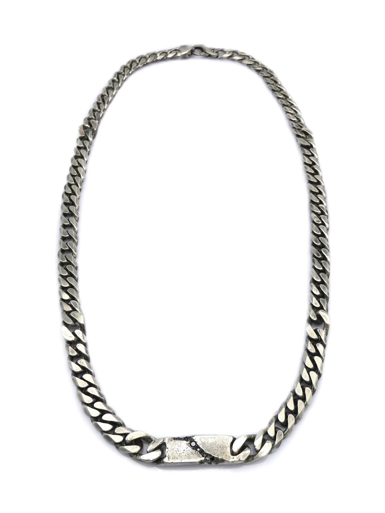 Chain Necklace with Black Diamond ID Plate - by ENRI MARS