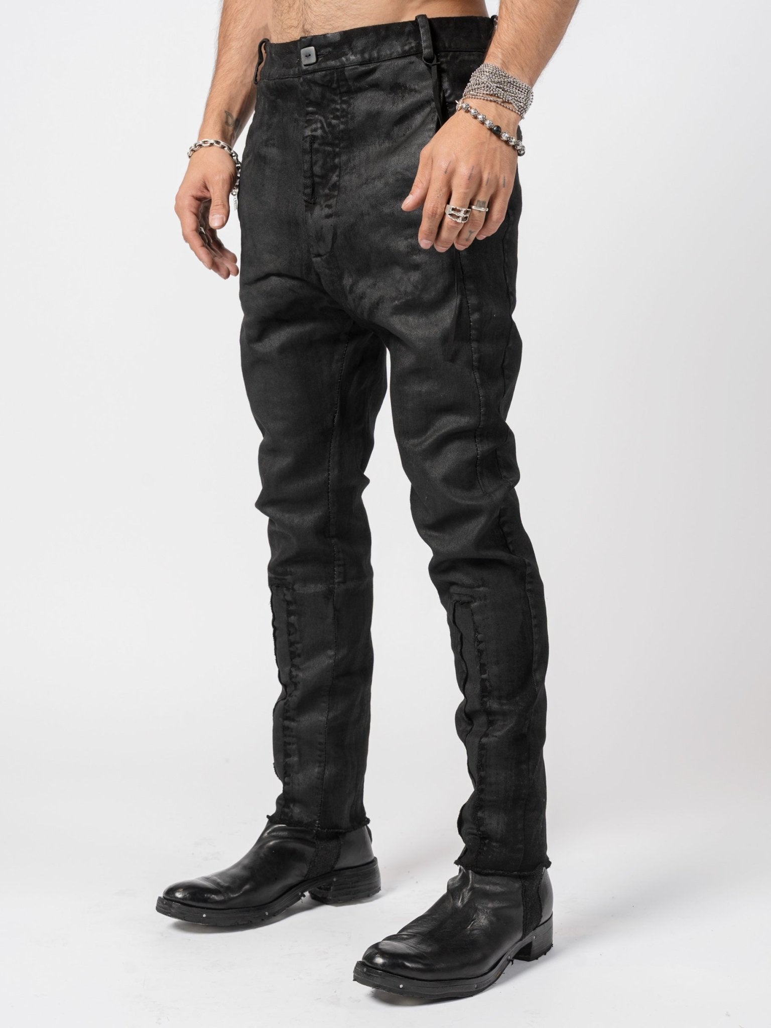 Coated Stretch Cotton Stitched Pants - by MD75