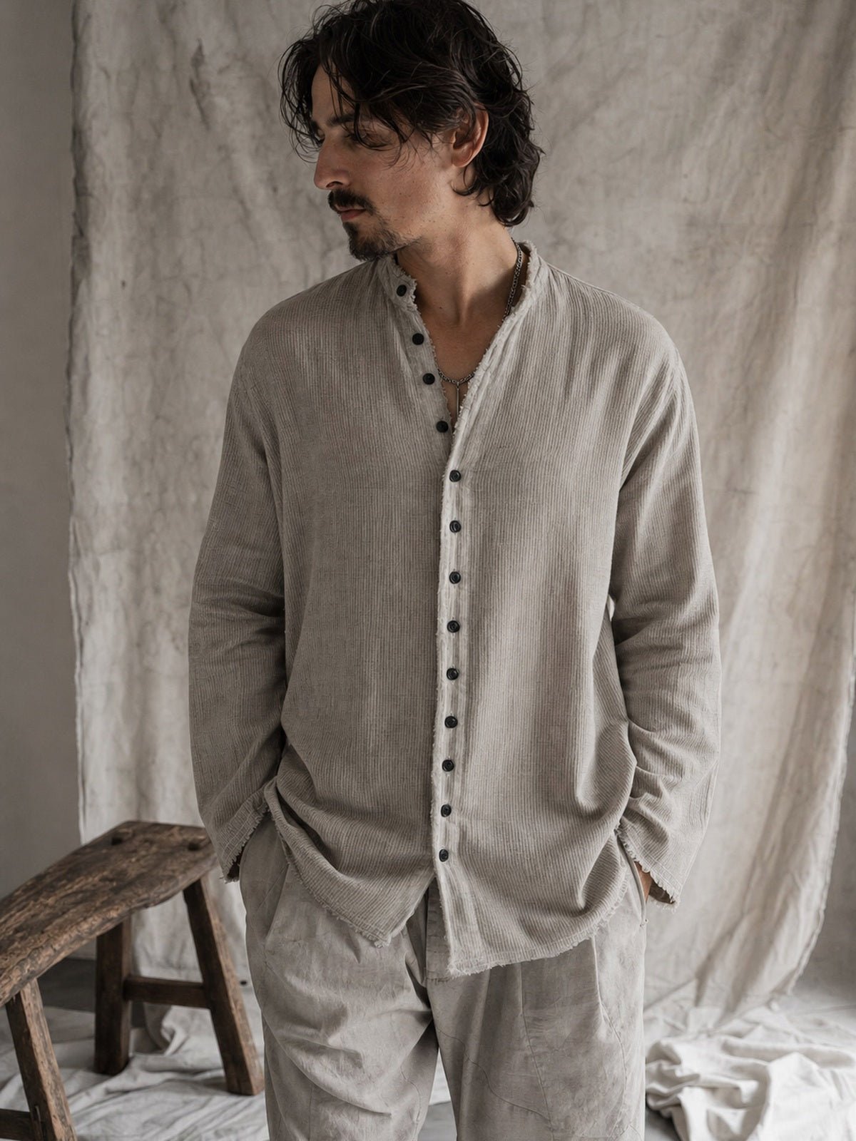 Cotton Button-Up Shirt - by AITO