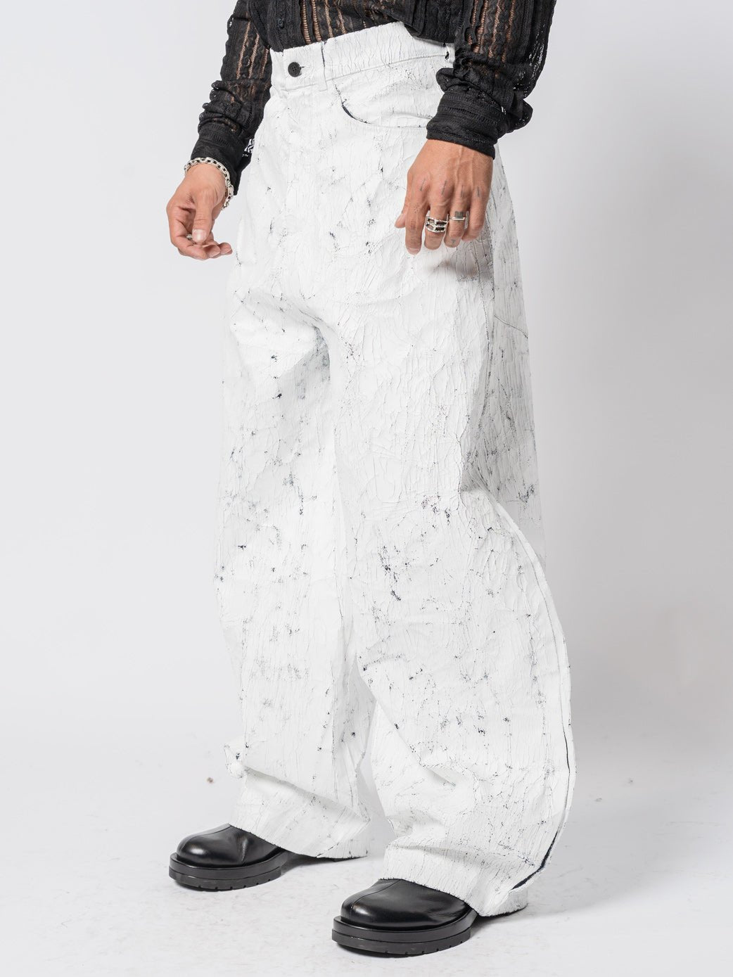 Cracked - Effect Paint Wide Leng Jeans - by NOSTRA SANTISSIMA