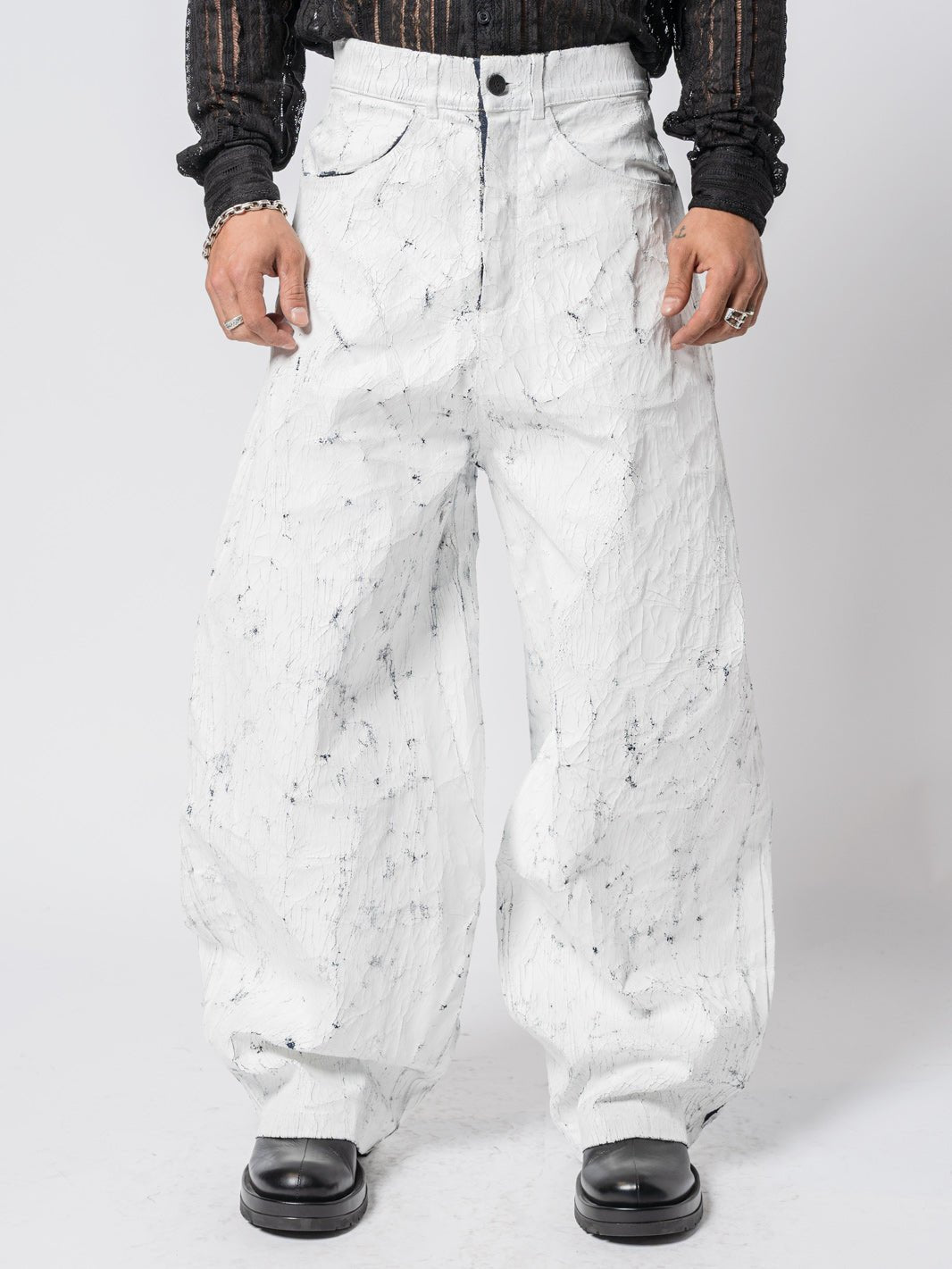 Cracked - Effect Paint Wide Leng Jeans - by NOSTRA SANTISSIMA