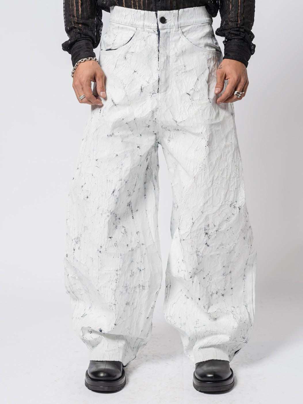 Cracked - Effect Paint Wide Leng Jeans - by NOSTRA SANTISSIMA