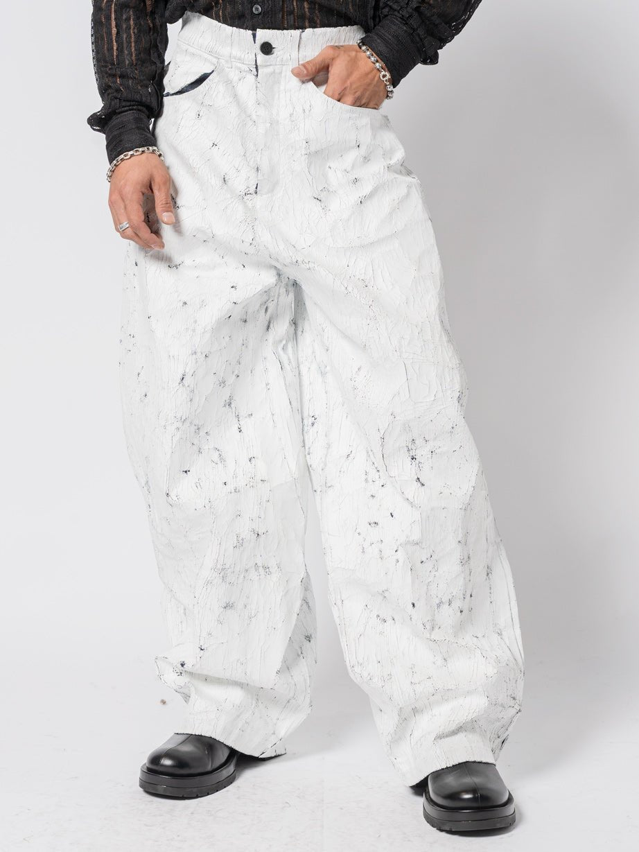 Cracked - Effect Paint Wide Leng Jeans - by NOSTRA SANTISSIMA
