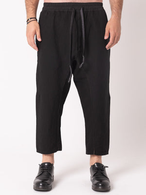 Textured Cotton Drop-Crotch Cropped Pants