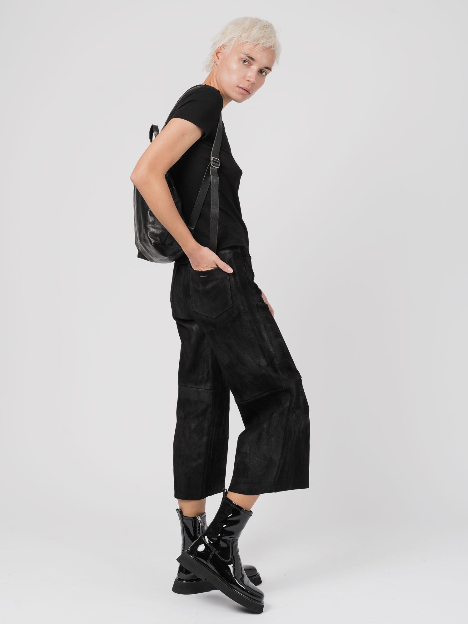 Cropped Wide - Leg Leather Pants - by DANIELE BASTA