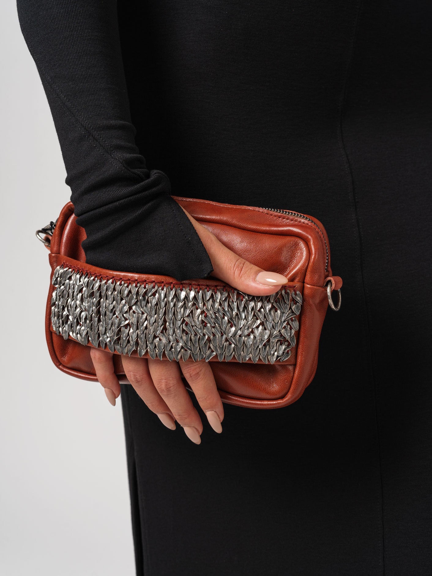 Crossbody Bag with Silver Leaves Embroidery - by DANIELE BASTA