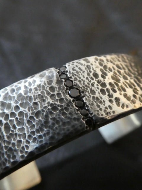 Cuff Bracelet with Black Diamonds - by ENRI MARS