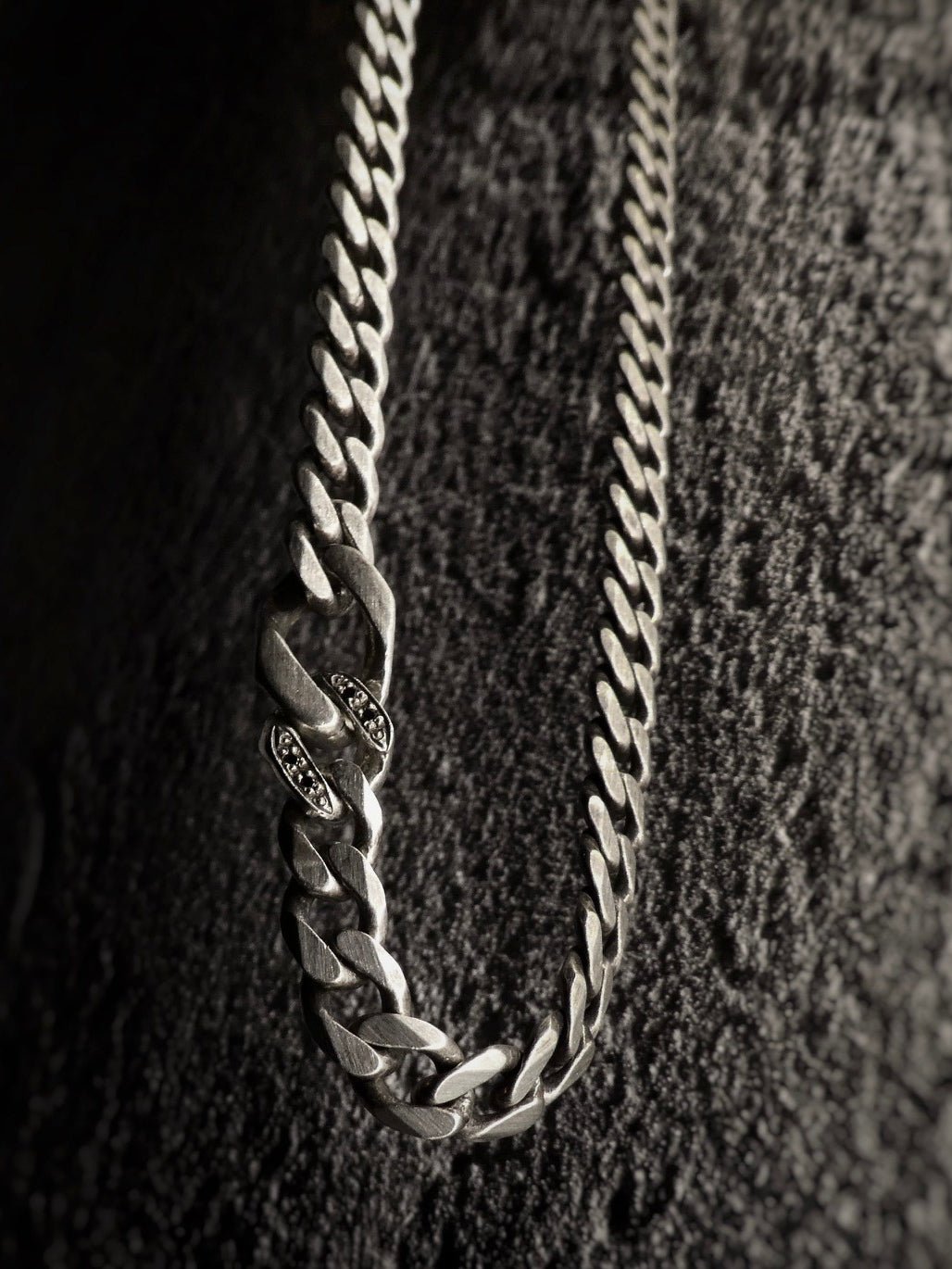 Curb Necklace with Black Diamond Link - by ENRI MARS
