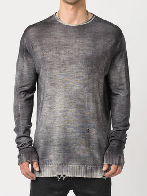 Destroyed Thin Wool Crew Sweater
