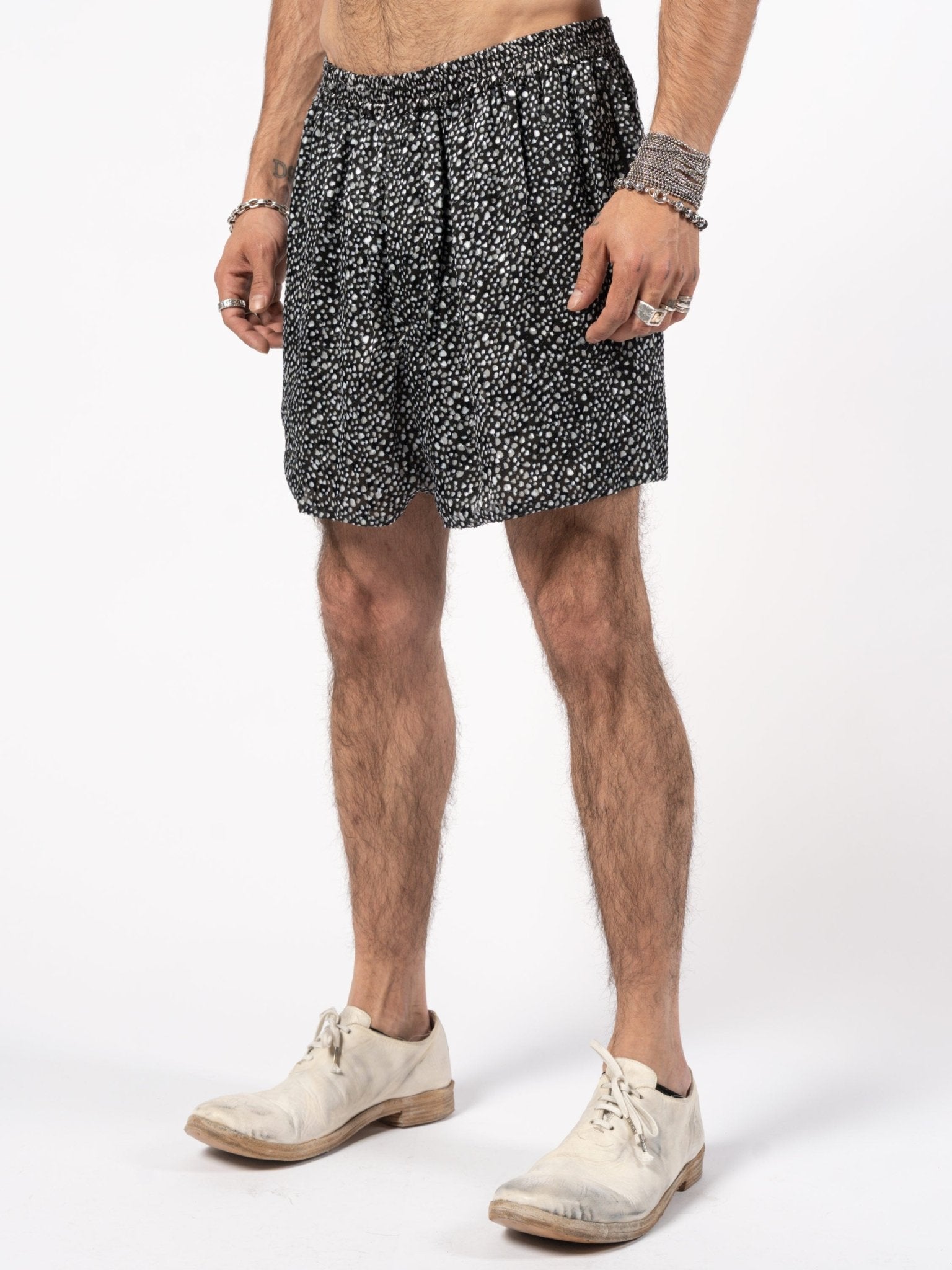 Devoré Pattern Elastic Shorts - Italian semi-sheer summer piece by SAPIO