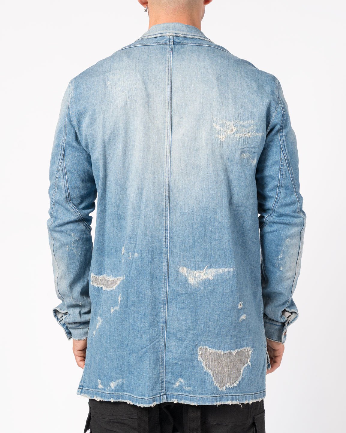 Distressed Denim Blazer with Zippers and Patch Pockets - by D.HYGEN