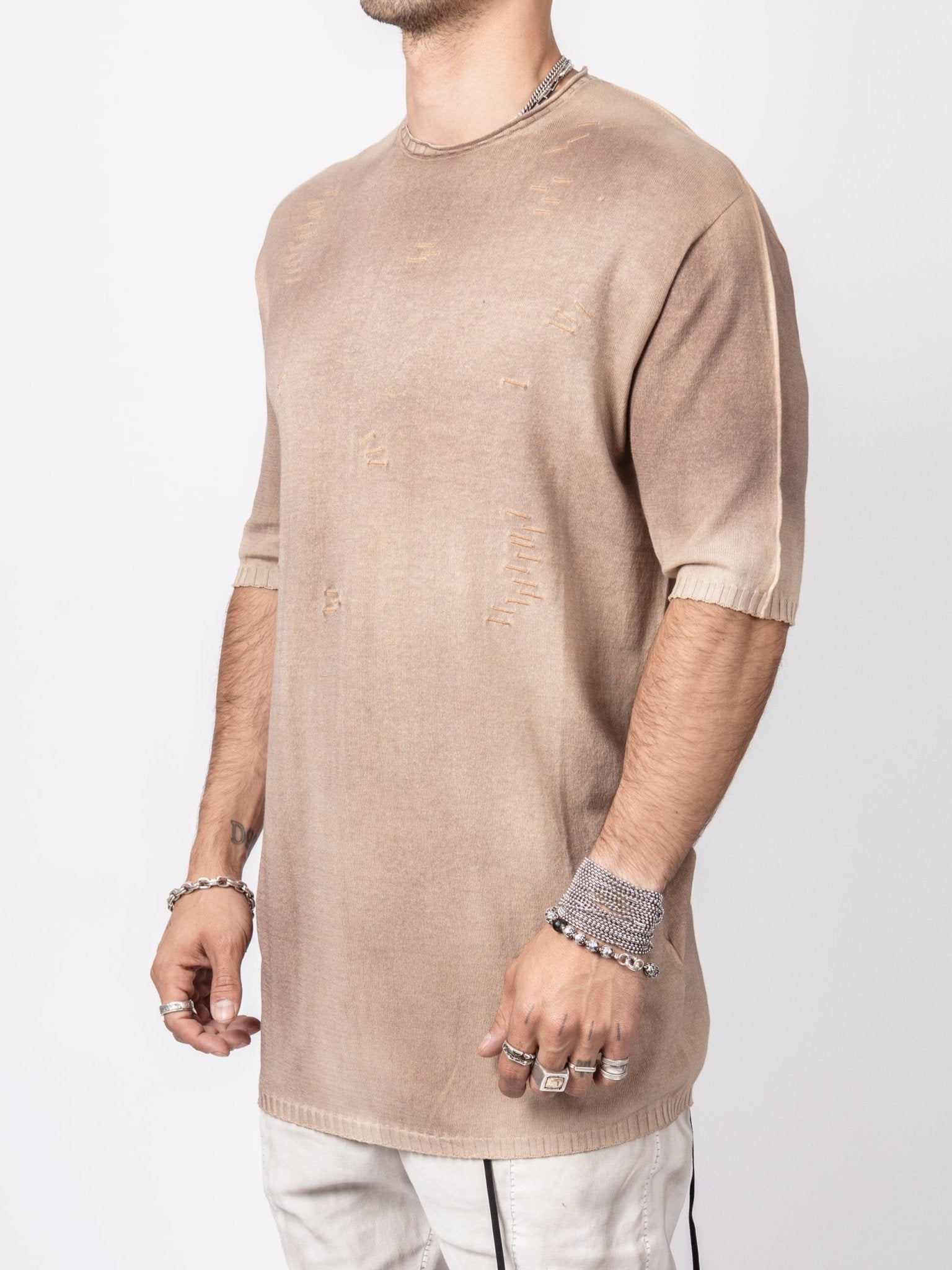 Distressed Knit Cotton Top - by MD75