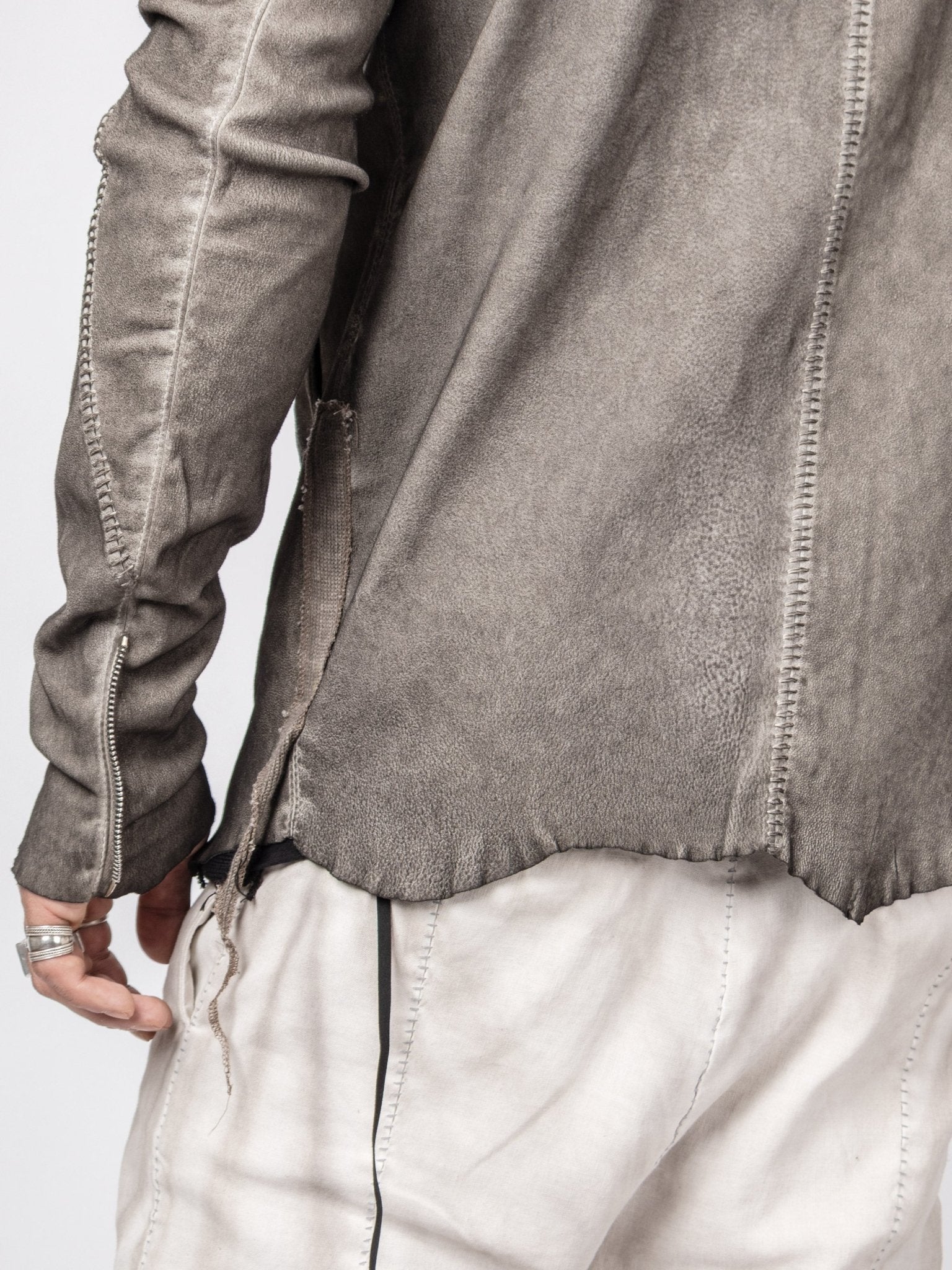 Distressed Leather Zip Jacket - by MD75