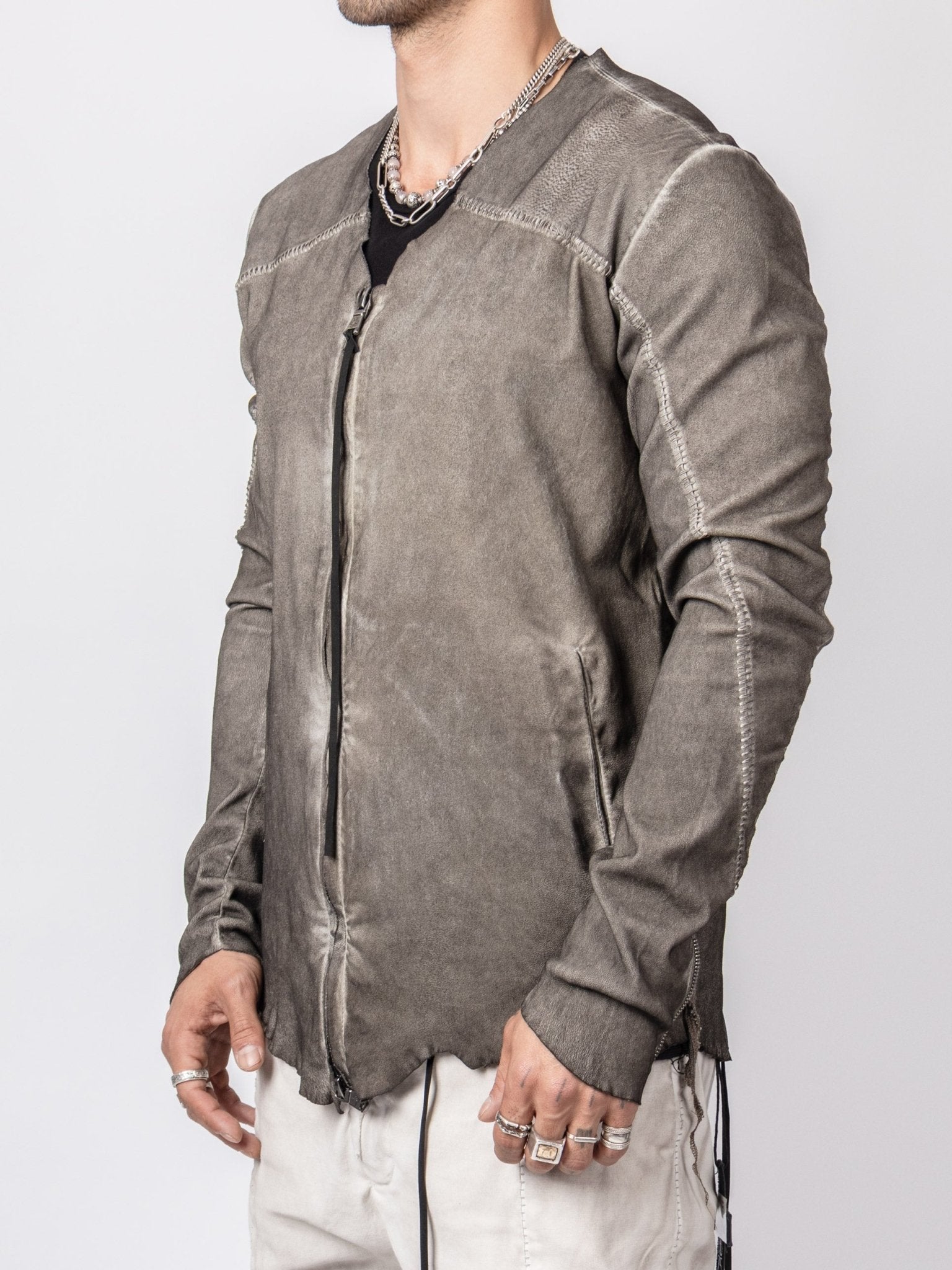 Distressed Leather Zip Jacket - by MD75