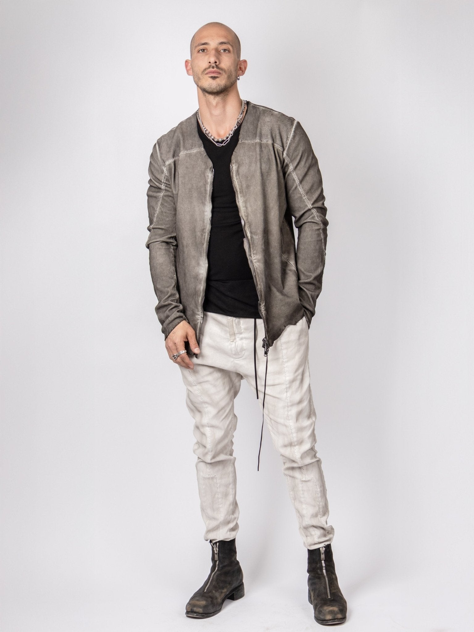 Distressed Leather Zip Jacket - by MD75