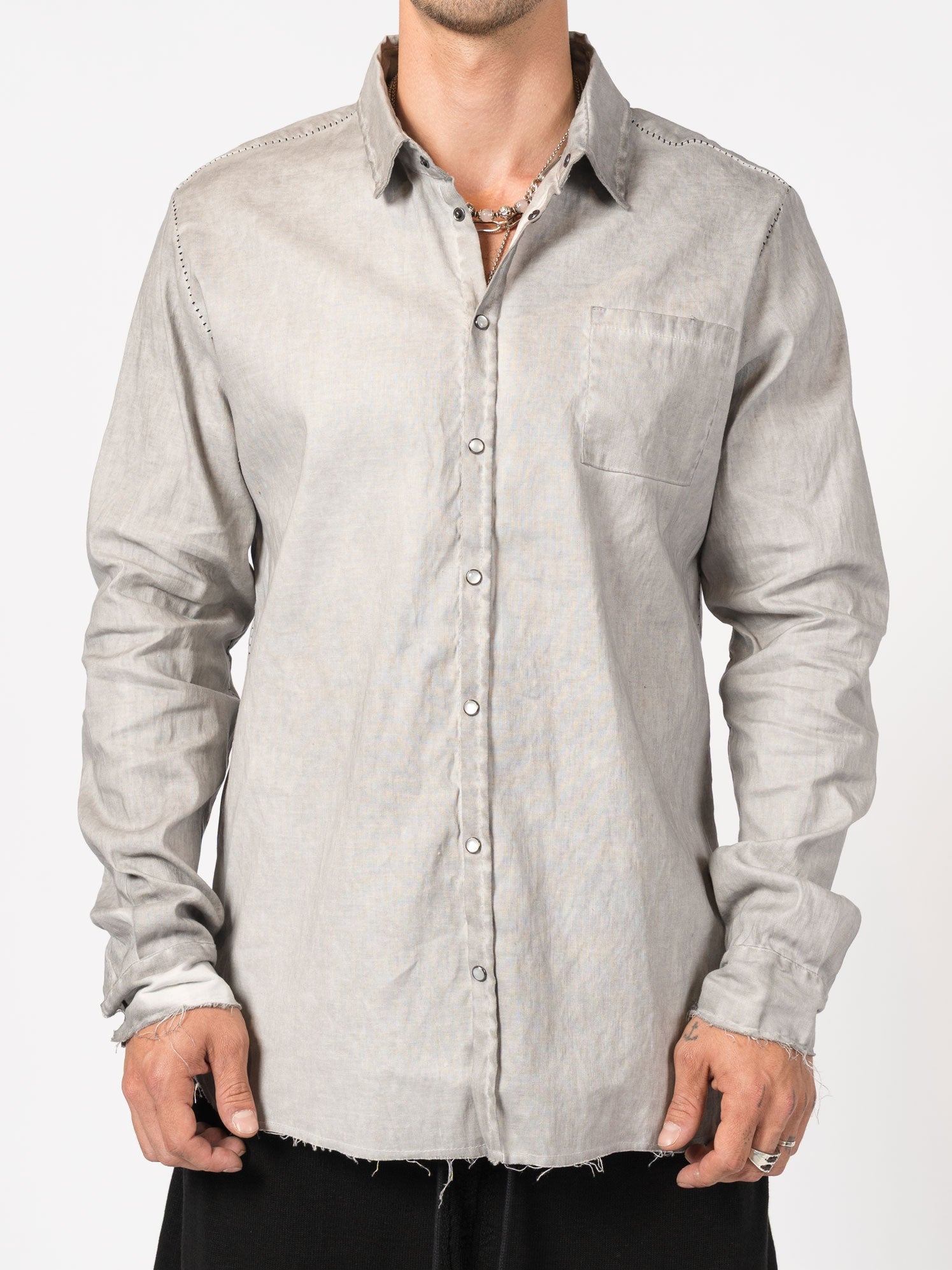 Distressed Linen Blend Shirt - by MD75
