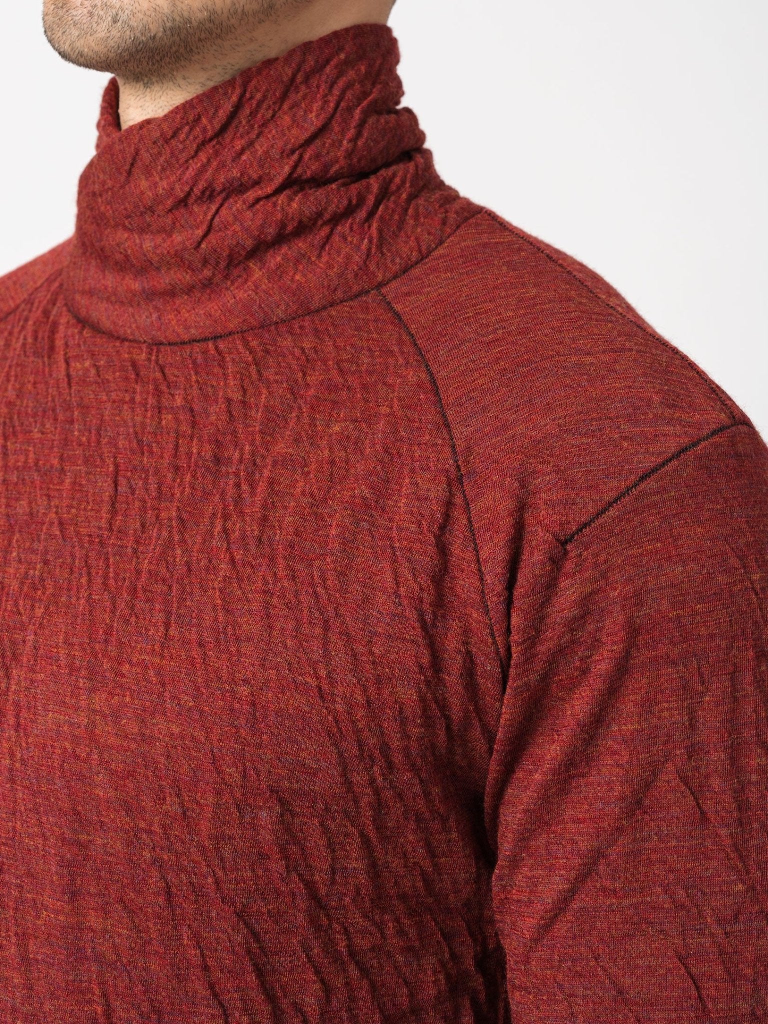 Double - Faced High - Neck Long Sleeve T-Shirt - by D.HYGEN