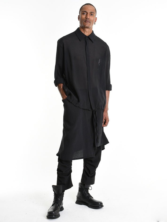 Drawstring Hem Oversized Shirt - by LA HAINE INSIDE US
