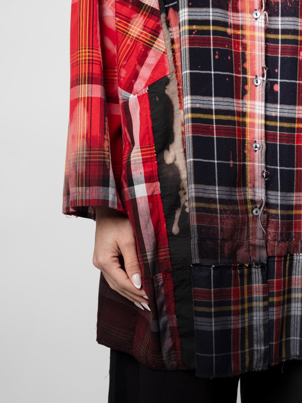 Extended Patchwork Flannel Shirt - by OSHKO
