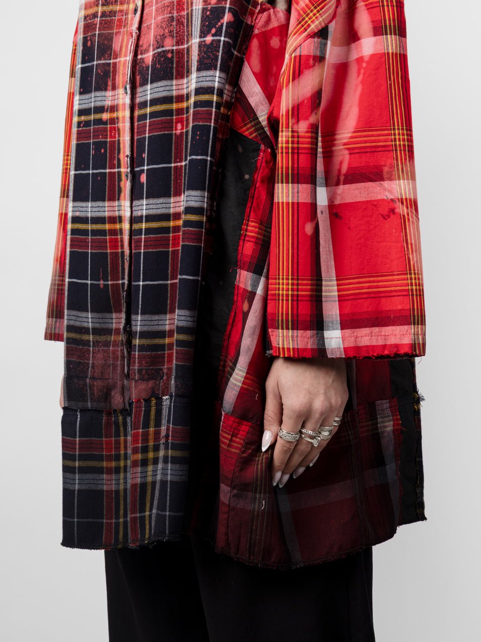 Extended Patchwork Flannel Shirt - by OSHKO