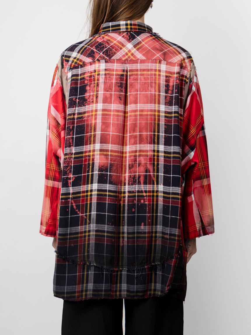 Extended Patchwork Flannel Shirt - by OSHKO