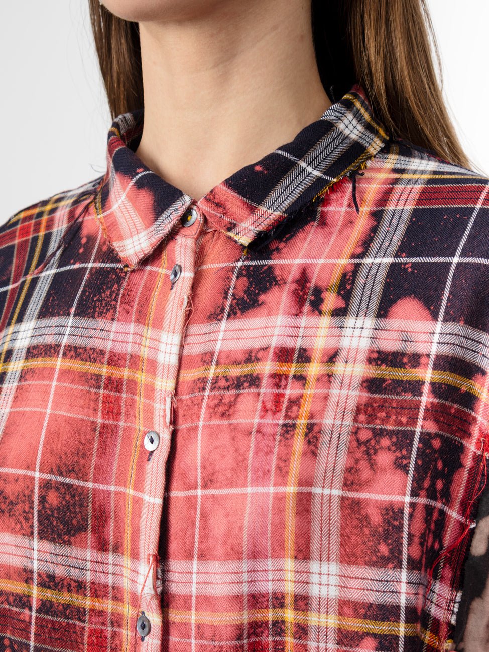 Extended Patchwork Flannel Shirt - by OSHKO