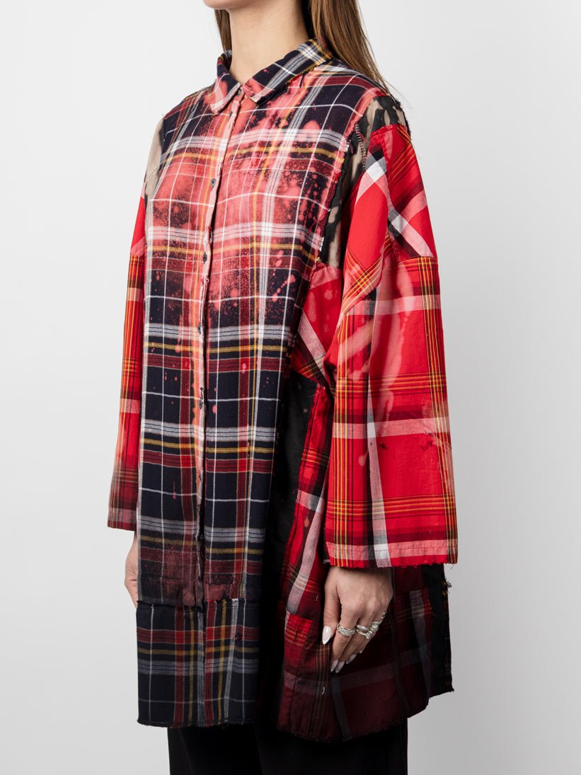 Extended Patchwork Flannel Shirt - by OSHKO