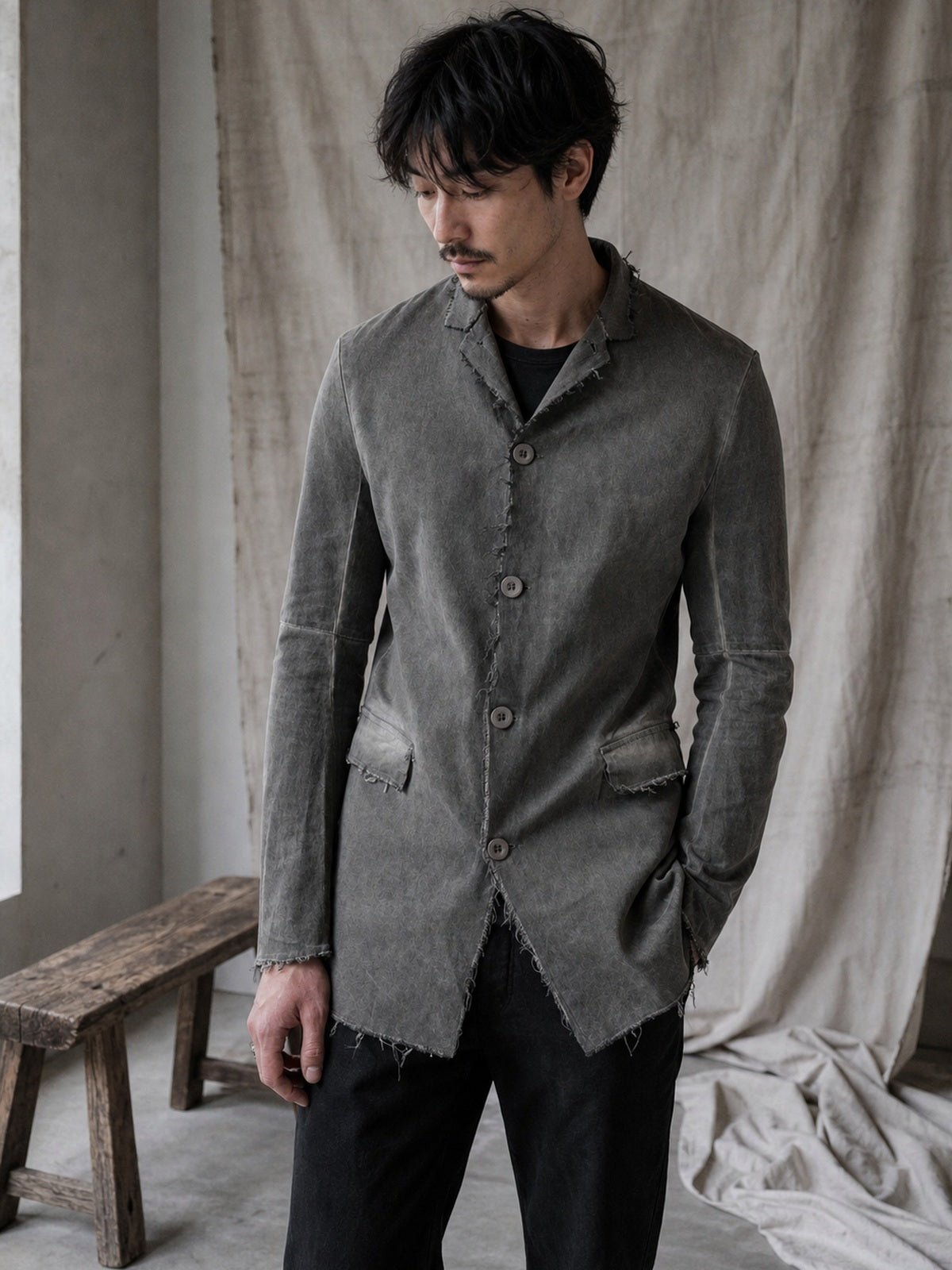 Frayed Edge Cotton Blazer - by AITO