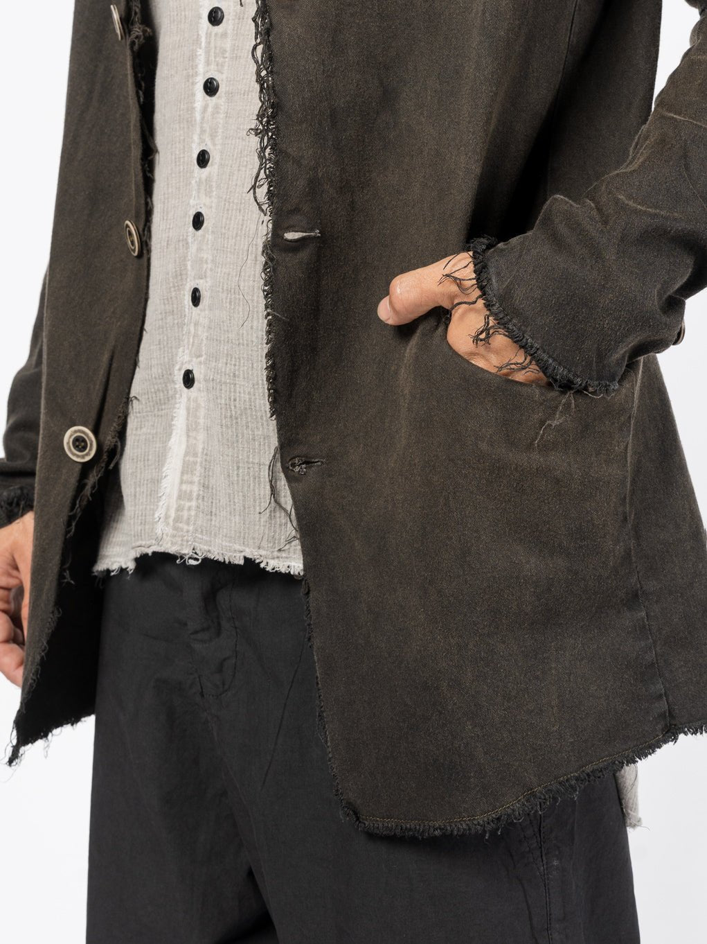 Frayed Edge Cotton Blazer - by AITO