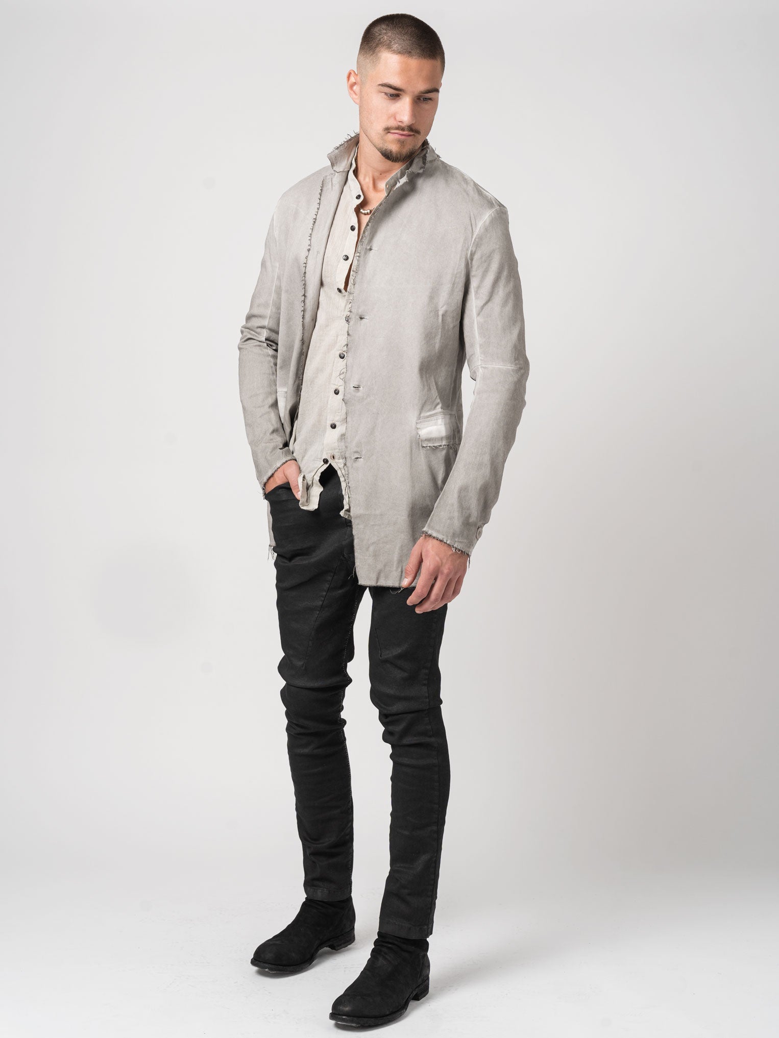Frayed Edge Cotton Blazer - by AITO