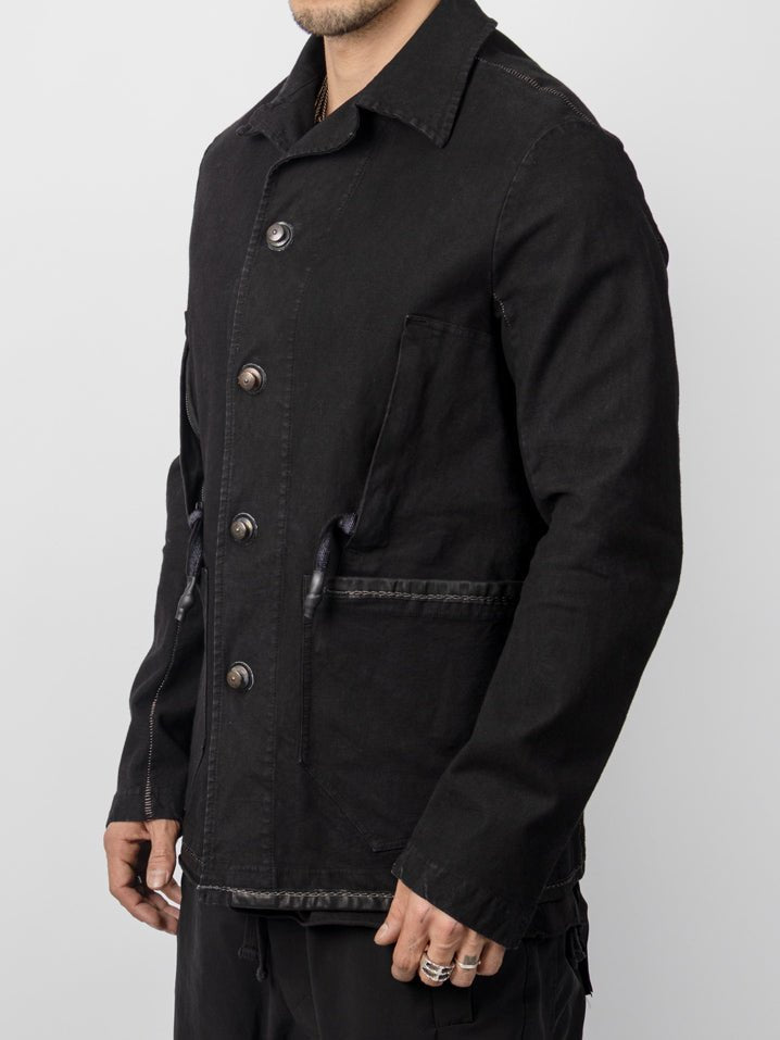 Garment-Washed Cotton Jacket with Leather Spine
